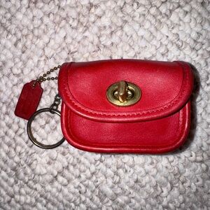 Vintage Rare Coach Red Leather Key Holder with Brass Accents